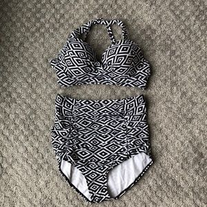 Never worn geometric print two piece bathing suit
